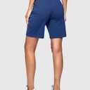 Women's 7" Athletic Hiking Long Shorts with Pockets High Waisted Stretchy | Bermuda Shorts for Women, Workout, Casual (Blue, XL)