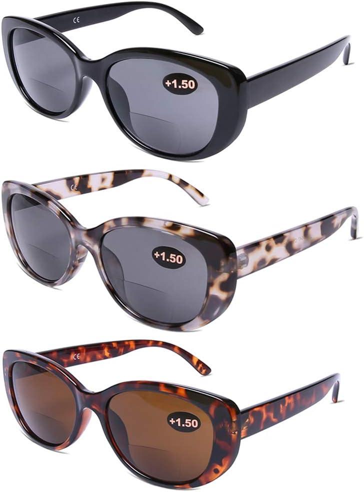 DOOViC Bifocal Sun Readers for Women and Men Stylish Reading Glasses Cat Eye Frame Reading Sunglasses 1.5