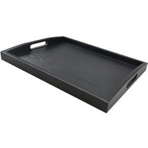 DILLMAN Serving Tray Large Black Wood Rectangle Food Tray Butler Tray Breakfast Tray with Handles (Medium) (16.5" x 12.6" x 1.6")