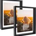 WIFTREY Black 8x10 Floating Picture Frame 2 Pack, Double Glass Distressed Floating Photo Frame for Tabletop or Wall Mount, Displays Photo up to 10x12
