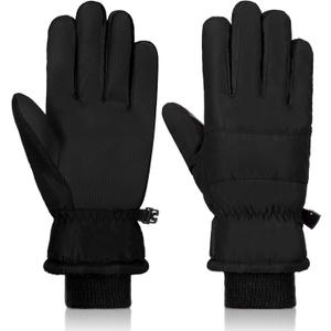 Boao Kids Winter Ski Gloves Waterproof Warm Snow Mittens Full Finger Gloves for Toddlers Infants (1 - 3 Years, Pure Black)