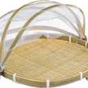 iplusmile Woven Bamboo Food Serving Tent Basket with Mesh Cover 11.02 Inch Square Fruit Vegetable Bread Storage Basket for Kitchen Dining Outdoor Picnic