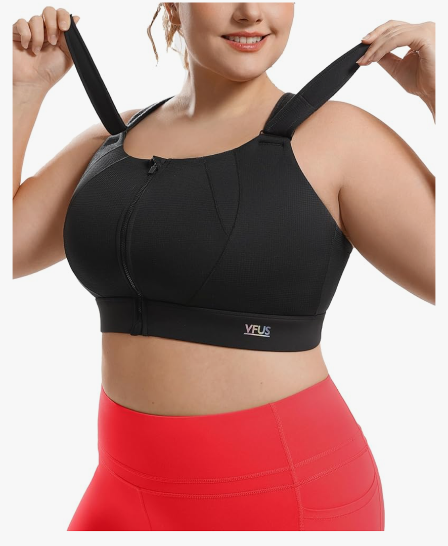 High Impact Sports Bras Non Pads Zip Front Adjustable Racerback Bra for Large Bust Women Workout Running