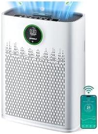 ECOSELF Smart Air Purifier for Home Large Rooms, with WiFi Control, Covers Up to 2400 Ft², Smart Mode, AQI Display, 22dB Sleep Mode & Aromatherapy with 2X-Power Filtration, HAP603WF, Bright White