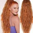 Rosooi 26 Inch Long Black Drawstring Ponytail Extension for Women Synthetic Long Curly Wavy Clip in Ponytail Hair Extensions for Daily Party Use (26 Inch, Copper Red)