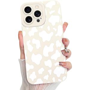 KANGHAR Compatible with iPhone 16 Pro Max Case, Silicone Cow Print Cute Pattern, Camera Protection Soft Slim Phone Cover for Girls Women -White