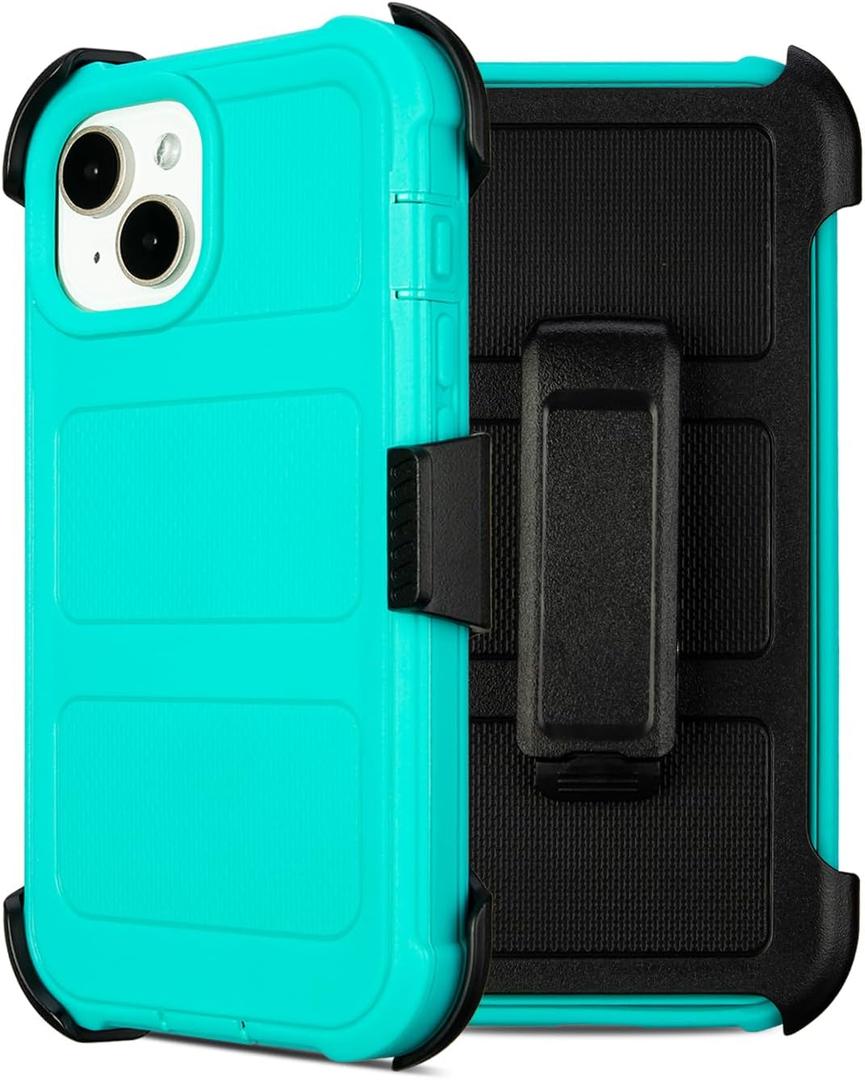 for Defender iPhone 15 Case with Clip,for Holster iPhone 15 Case with Kickstand,for Heavy Duty iPhone15 Phone Cases Rugged,2 Layers of Sturdy for Phone Cases iPhone15Case Protective (Turquoise)
