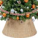 CubesLand Christmas Tree Collars, 22.83in Christmas Tree Skirt, Christmas Tree Decor, 4-Piece Handcrafted Plastics Wicker Christmas Tree Base Cover, Rustic Christmas Tree Ring, Fit 9-21in Stands, -Natural