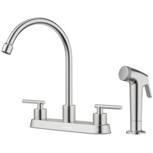 APPASO Kitchen Faucet with Side Sprayer, 2-Handle High Arch Brushed Nickel Kitchen Faucet with Pull-Out Spray for RV Laundry Utility Bar, 8-in 4-Hole Installation, cUPC-Certified Parts