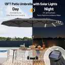 AreShark 13 FT Patio Umbrella with Solar Lights, Double-Sided Outdoor Table Umbrellas with Crank, Large Rectangular Market Umbrella for Porch, Lawn, Pool, Backyard, Gray
