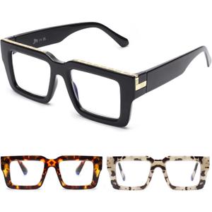 JM 3 Pack Oprah Style Reading Glasses for Women Men, Fashion Square Blue Light Blocking Readers (3 Pack Mixed Color)
