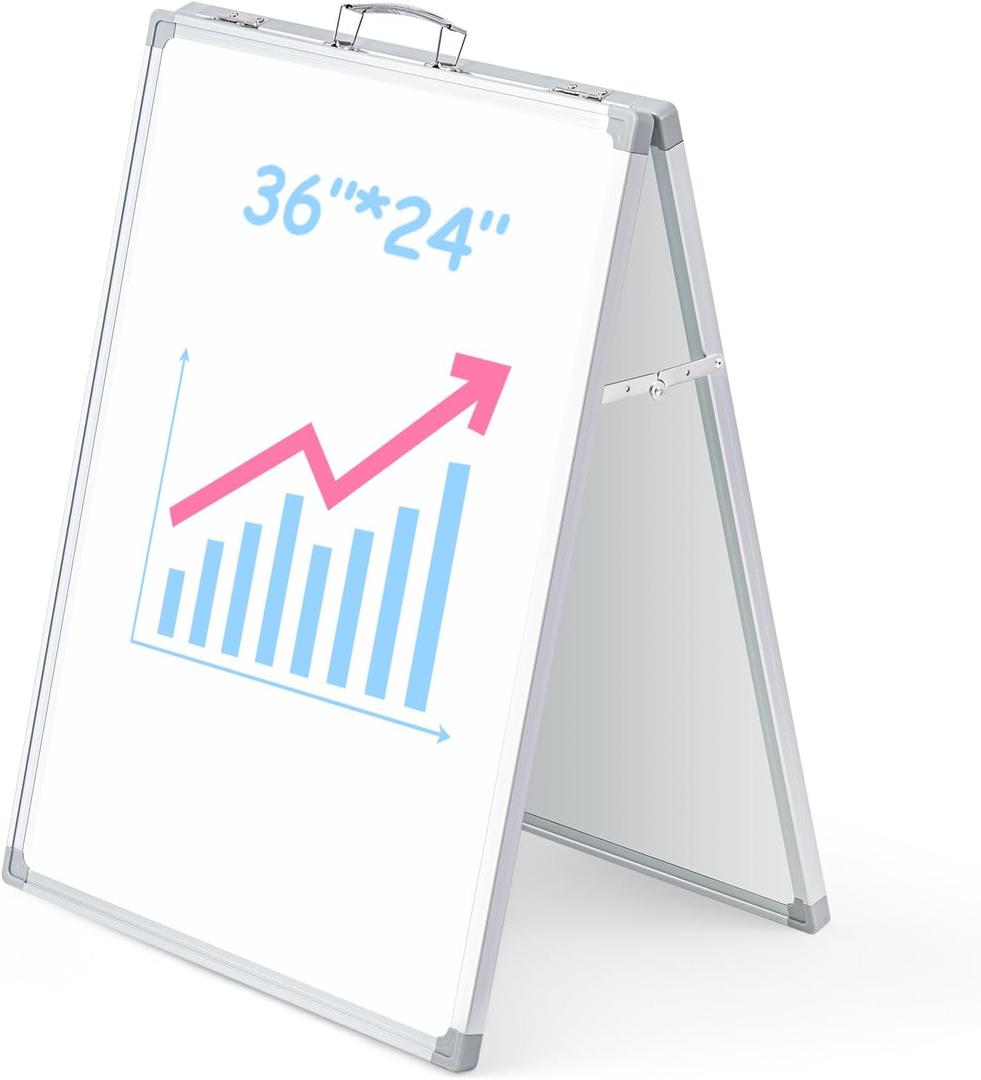 Lincia 36 x 24 Inch Portable Dry Erase Board with Stand, Foldable White Board Double Sided Whiteboard Easel, Silver Aluminum Frame with Metal Handle for Office Home School Teaching Demonstration