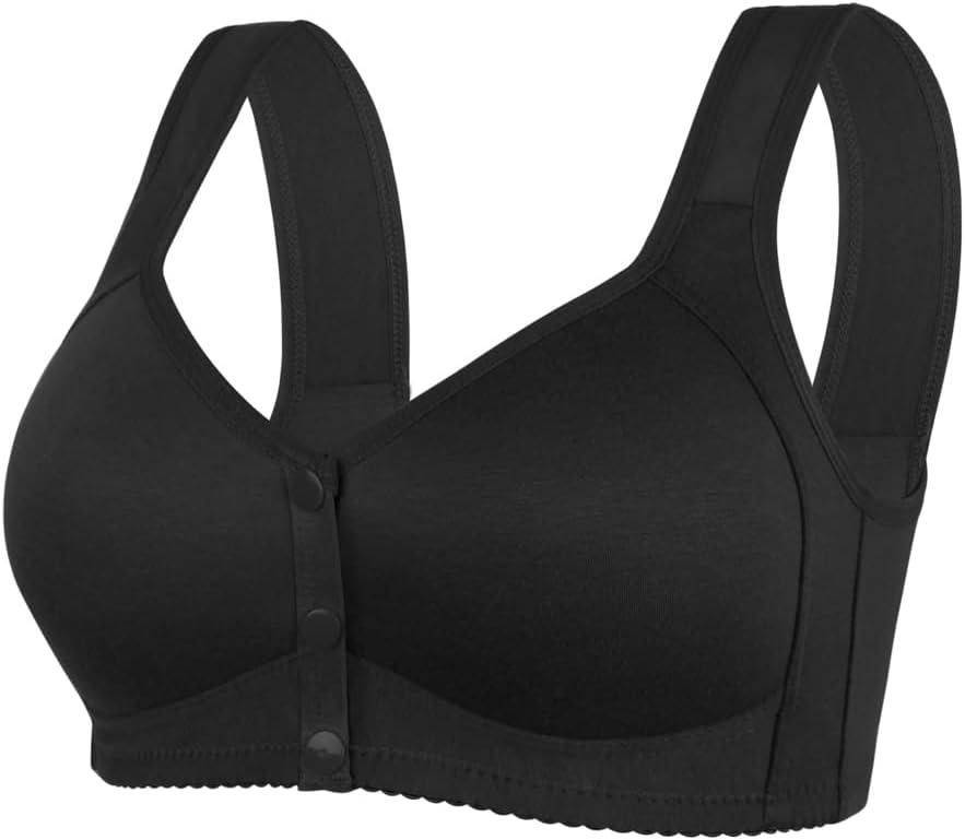 Daisy Bras for Older Women No Underwire Front Closure Comfort Senior Wireless Snap Closing Bra (Z Black) 40B