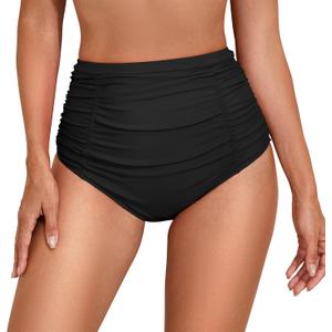 American Trends Women High Waisted Bikini Bottoms Tummy Control Swim Bottoms Full Coverage Bathing Suit Bottom (X-Large, Black)