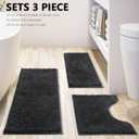 BOANKODU Bathroom Rugs Chenille Bath Mat Set 3-Piece Bath Rugs for Bathroom Extra Soft Bath Mats for Bathroom Non Slip Absorbent Shag Machine Washable, Strong PVC Underside (Grey)