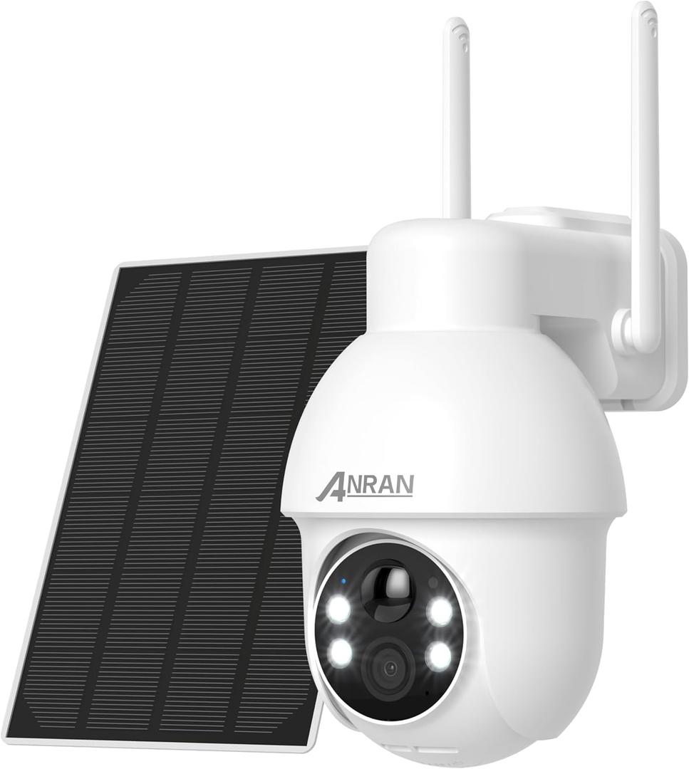 ANRAN 4K Solar Security Camera Outdoor Wireless-360 PTZ, 8MP Color Night Vision, Battery-Powered WiFi Camera with PIR Detection, 2-Way Audio, No Wiring Needed, Compatible with Alexa (4K White-1pcs)