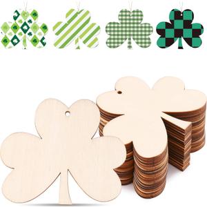 30Pcs 3.5" Wooden Shamrock Ornaments to Paint, St. Patrick's Day Decoration Cutouts, DIY Unfinished Wood Discs for Crafts Hanging Decorations (3.5INCH-30)