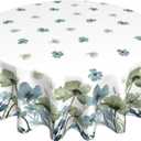 Spring Round Tablecloths 70 Inches Watercolor Sage Green Blue Floral Decorative Round Tablecloths Modern Summer Flower Washable Reusable Circle Table Covers for Home Kitchen Dining Room,Party