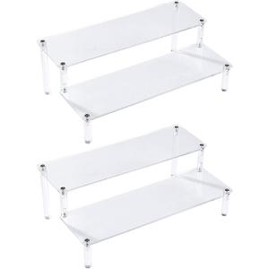 BYCY 2 Pack 2-Tier Clear Acrylic Display Stand Display Shelf for Dessert Jewels Figurines, Clear Cupcake Stand - 2 Pack ( 12" * 6.9" * 4.25" )