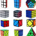 Ahyuan Speed Cube Set 12 Pack Magic Speed Cube Bundle 1x2x3 2x2x2 2x2x3 3x3x3 4x4x4 Cube Pyramid Triangle Cube Mirror Skew Axis Windmill Ivy Megaminx Cube Toys for Kids & Adults (Style A)
