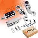 FOVPLUE 1.25" Highway Footpegs,Short Angled Adjustable Highway Pegs w/Mounts for Harley Touring Street Glide Electra Glide Road King Softail CVO Dyna Trike Sportster w/1-1/4" Engine Guard,Chrome#1