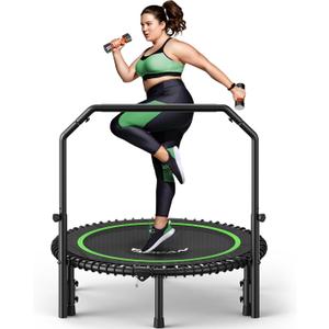 BCAN BT2 40" Rebounder Trampoline for Adults, Indoor, 450lbs,Bungees Rebounder for Adults, Adjustable Handlebar, Quiet Mini Exercise Trampoline for Indoor Workout, Low-Impact|FED Fitness Green