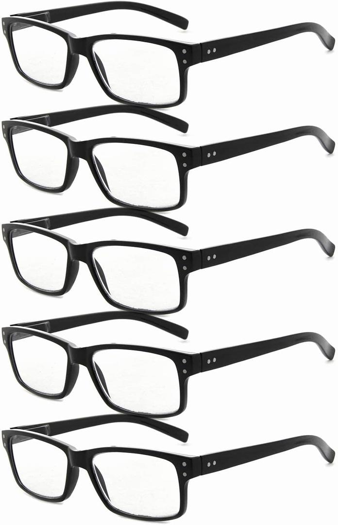 Eyekepper 5 Pack Reading Glasses for Men Spring Hinges Classic Readers (Black-5pcs All Clear Lens) Magnification Strength: 2 x