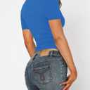 Women's Short Sleeve Sexy Lace V-Neck Summer Going Out 2025 Crop Tops Slim Fit Tees Trendy Y2k Clothing (L)