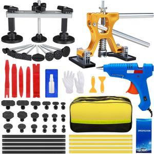 Car Dent Puller Kit, 53Pcs Paintless Dent Removal Kit with Adjustable Bridge Puller & Golden Lifter, Dent Repair Kit for Car Hail Damage Large & Small Dent, Refrigerator Door Dent DIY Removal