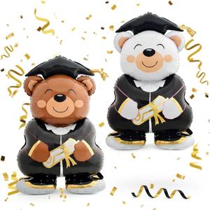 2PCS Self Standing Graduation Balloons, 3.8ft Large Bear Foil Balloons, Congrats Grad 2026 Decorations for Graduation Party, School Events, Senior Celebration Supplies