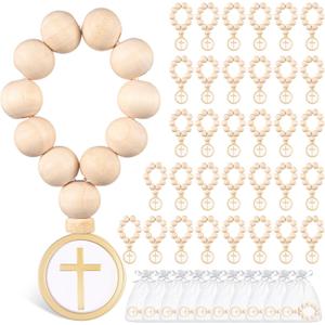 Deekin 60 Sets Wooden Rosary Bulk Wood Catholic Prayer Rosary Beads with Crucifix White Mesh Bag for Baptism First Communion Confirmation Baby Shower Bridal Shower Men Women