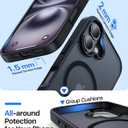 Magnetic for iPhone 16 Case, [Compatible with MagSafe][Military-Grade Drop Protection][Anti-Yellowing] Shockproof Protective Translucent Matte Cover for iPhone 16 Phone Case,Black