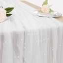 Pearl Table Runner 29 x 120 Inch Tulle Fabric Lace Table Runners for Bridal Shower Birthday Party Wedding Arch Dessert Table Decor(1 Pack, White)