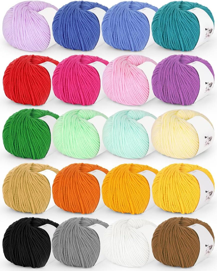 Katech 20 Skeins Cotton Yarn for Crocheting-55% Cotton 45% Acrylic-#3 DK (Light)-Super Soft Milk Cotton Yarn-Great Crochet and Knitting Starter Kit for Colorful Craft（Color A）