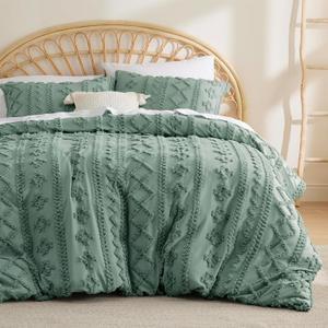 Bedsure Boho Duvet Cover Queen Size - Tufted Duvet Cover Queen Set for All Seasons, 3 Pieces Soft Shabby Chic Embroidery Boho Bedding, Comforter Not Included (Sage Green, 90" x 90")