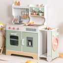 ROBUD Wooden Play Kitchen Set for Kids Toddlers, Pretend Kitchen Playset with BBQ Grill, Ice Maker, Coffee Machine, and Accessories, Toy Kitchen Gift with Lights & Sounds for Girls & Boys, Age 3+, 27.5*11.6*33.7 in