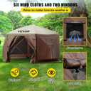 VEVOR 12 * 12ft 6 Sided Pop-up Canopy Shelter Tent with Mesh Windows, Portable Carry Bag, Stakes, Large Shade Tents for Outdoor Camping, Lawn and Backyard, Brown/Beige, 12x12 ft