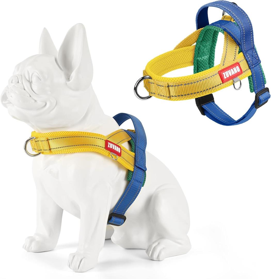 Yellow Dog Harness Escape Proof No Pull Soft Padded Lightweight Vest Medium Sized Dog - Reflective No Choke Harness with Front Clip, Adjustable Step in Breathable Mesh Harness, L