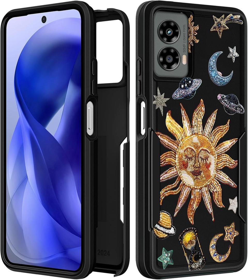 3 x for Moto G 5G 2024 Case Women - Cute Girls Phone Cover Girly Kawaii Aesthetic Unique Design Sun Stars Heavy Duty Protective Shockproof Military Grade Teens for Motorola Moto G 5G 2024 Cases