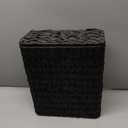 Black Wicker Trash Can with Lid and Liner,Waterproof Narrow Waste Basket for Bathroom,Bedroom,Office,3 Gallon