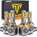 Termitor Brightest H11 9005 Light Bulbs Combo, 150,000LM Ultra Bright 6500K, H11/H9 + 9005/HB3 Driving Light Bulbs with Fan, CANBUS Ready Plug and Play, Off-Road Use or Fog Light, Pack of 4