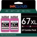 INKCLOUD Compatible Remanufactured Ink Cartridges Replacement for HP 67 XL Color Ink Cartridge for HP1255 2732 2752 2755 6452 6455 6458 4140 4152 Printer(2Color)