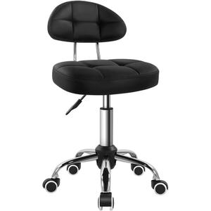 BFTOU Black Square Minimalist Swivel Stool with Wheel for Work SPA Shop Massage Height-Adjustable and Cost-Effective Rolling Stool Chair with Back