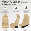 CAROMOP Luxury PU Leather Car Seat Covers Front Set, Anti-Stain Waterproof Automotive Seat Covers for Cars, Universal Car Interior Covers Seat Protectors for SUVs Pick-up Trucks (Beige/Beige Line)