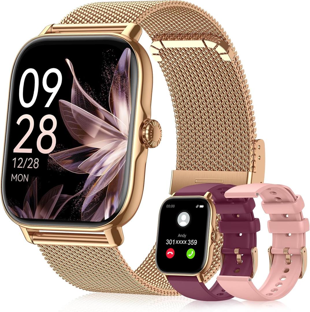 Kriutefy Smart Watches for Women Men,Fitness Watch (Answer/Make Calls),Fitness Tracker with 120+ Sport Modes/Step Counter/Sleep Monitor/Pedometer,IP68 Waterproof, Smartwatch for Android/iPhone, Gold