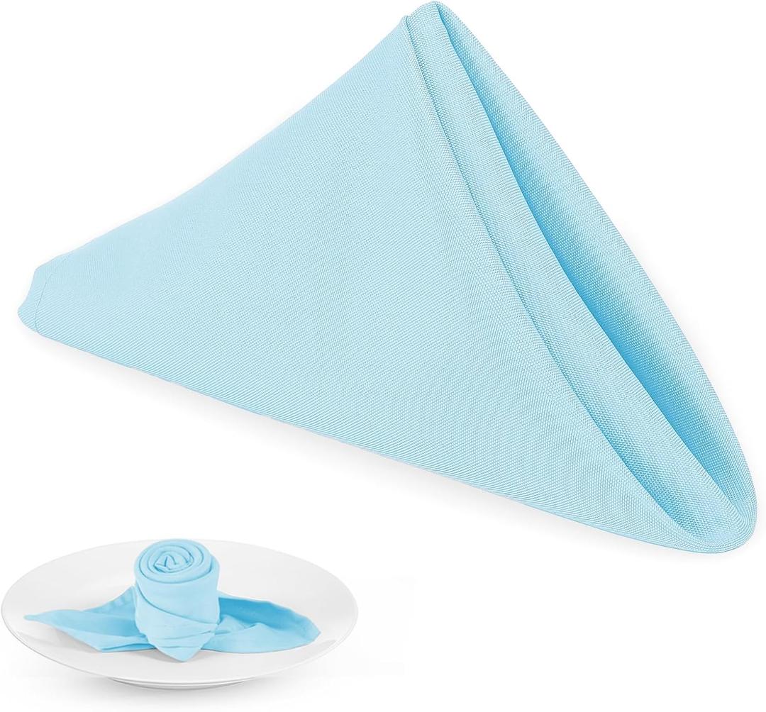 PLOYMONO Baby Blue Heavy Duty Cloth Napkins - 17 x 17 Inch Solid Washable Polyester Dinner Napkins - Set of 8 Napkins with Hemmed Edges - Great for Weddings, Parties, Spring Easter Summer & More