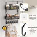 LUCYCAZ Adjustable Over The Door Hooks Organizer, Over The Door Towel Rack with 10 Coat Hooks & 2 Mesh Basket, Multi-Purpose Storage for Bathroom, Bedroom, Kitchen (Black)