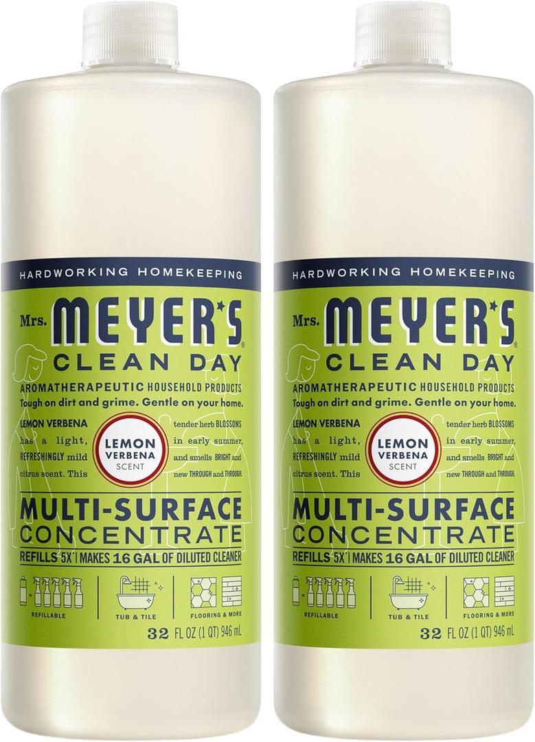 MRS. MEYER'S CLEAN DAY Multi-Surface Everyday Concentrate, Lemon Verbena Scent, 32 Fl Oz Bottle - 2 Pack
