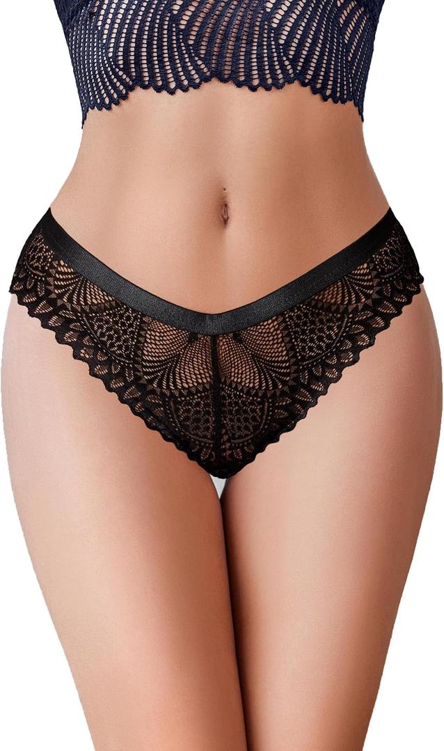 Avidlove Women Sexy Panties Lace Cheeky Panty Rhinestone Bikini Underwear 1-4 Pack (Black, XL)