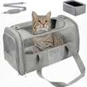 Cat Carrier Pet Dog Carrier Airline Approved for Puppy Kitten Carriers Under 15lb, Collapsible Soft Sided TSA Approved Travel Carrier-Grey